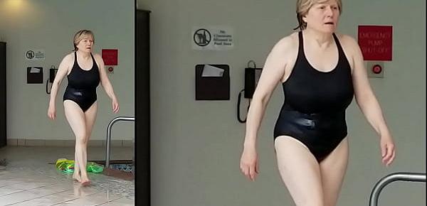  Sexy Grandma is Sexy at 66 in a black swimsuit